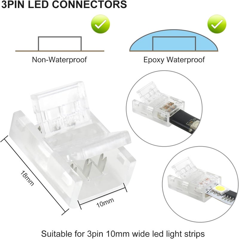 RGBZONE 10Pcs LED Strip Connectors 3 Pin Gapless Solderless Quick Connector for 10mm Waterproof and Non-Waterproof WS2811 WS2812B LED Strip Lights - Image 2